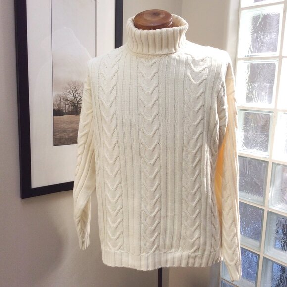 Nautica XL  Men's Tall-neck Turtleneck Sweater Beige Cable knit Cotton - Picture 1 of 4